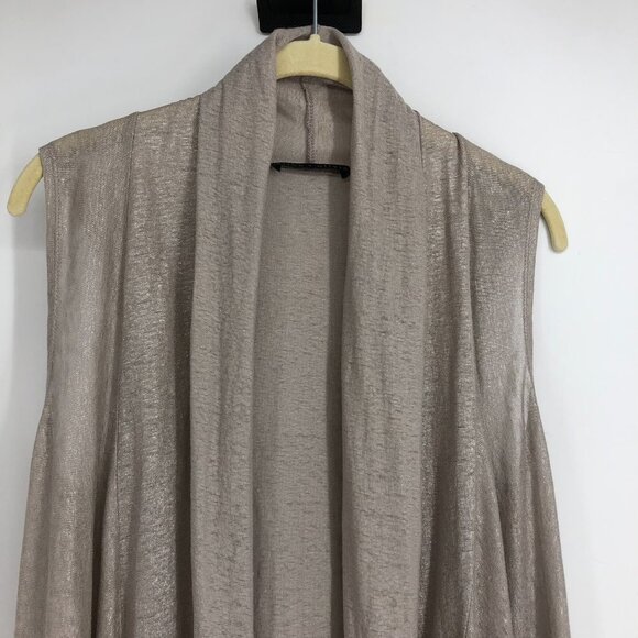 alice + olivia taupe sleeveless flowy draping high low cardigan 100% linen XS - Picture 4 of 14